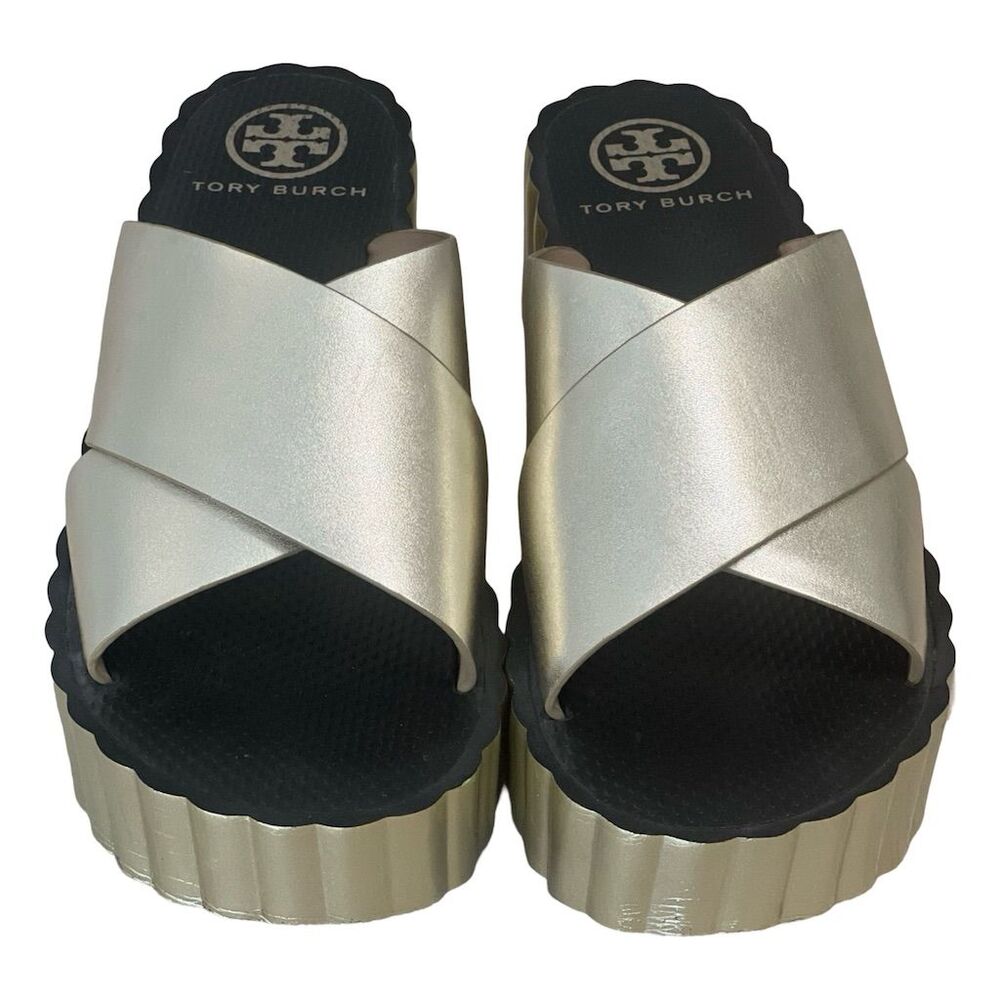 Tory Burch Silver and Black Platform Sandals - Picture 4 of 13